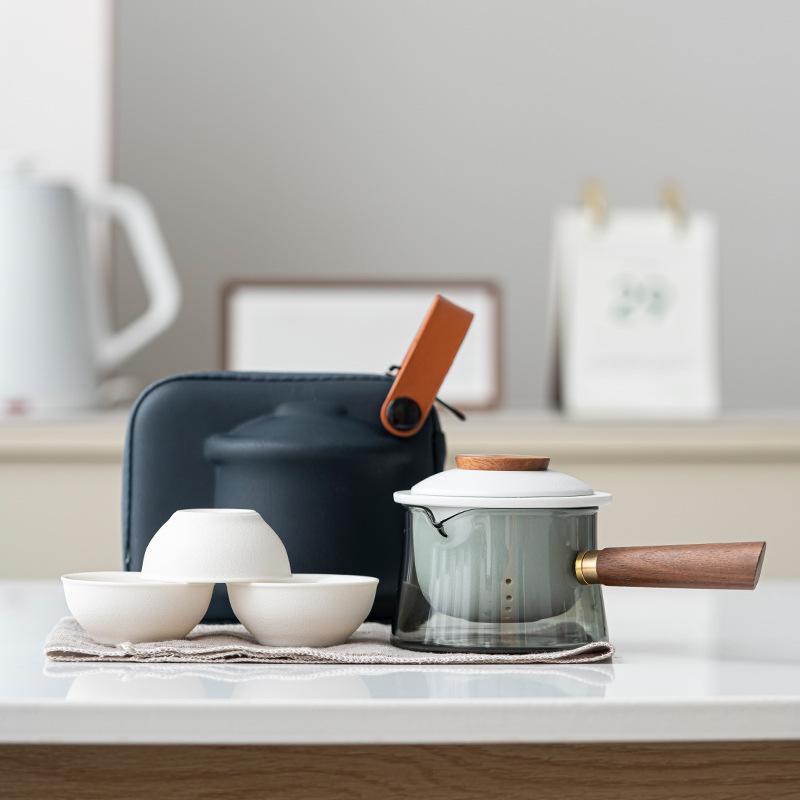 Portable Ceramic Tea Set: Quick Cup, One Pot, Three Cups - Perfect for Travel and Outdoor Use