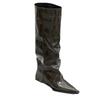 Rindsleder~ Stiefel Damenstiefel Hoch aber Knie Skinny Schwarz Lackleder Spitz Keilabsatz Hosenstiefel