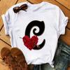 Rose ABC Alphabet Graphic Print White Tee Women Casual Loose Oversize Shirt Top Daily Wear Durable Plus Size Short Sleeve