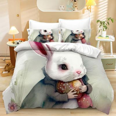 Home Textiles Three-Piece Easter Bunny Cartoon Digital Printing Quilt Pillowcase Bedding