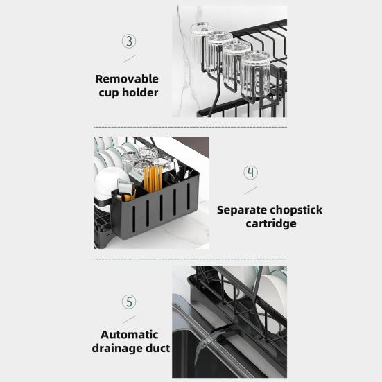 Tableware Stand Dish Drying Rack Large Capacity Double-Layer Design Anti-Rust Coating