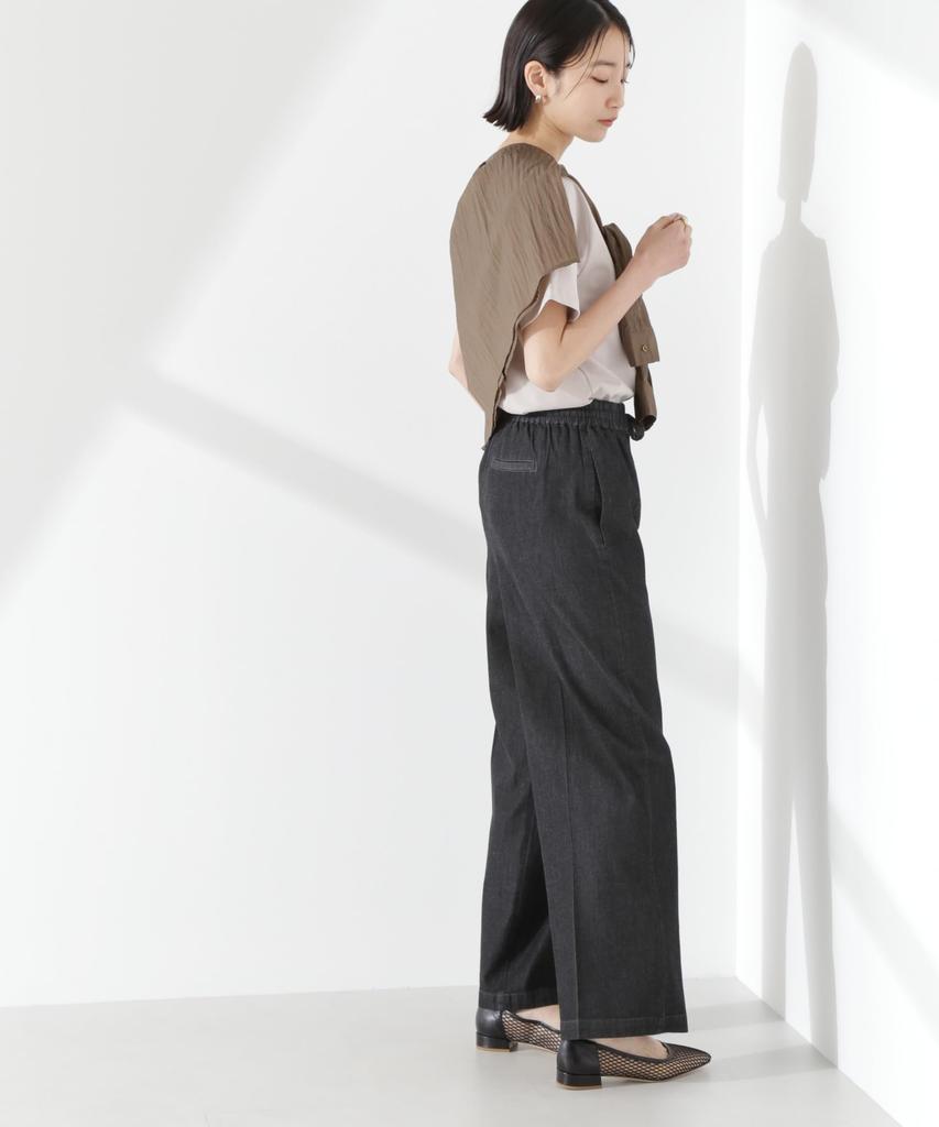 Nano Universe Light Denim Drawstring Pants with Center Press Be Paired with Other F 010 Black Women's (Can Items) 673-5127316