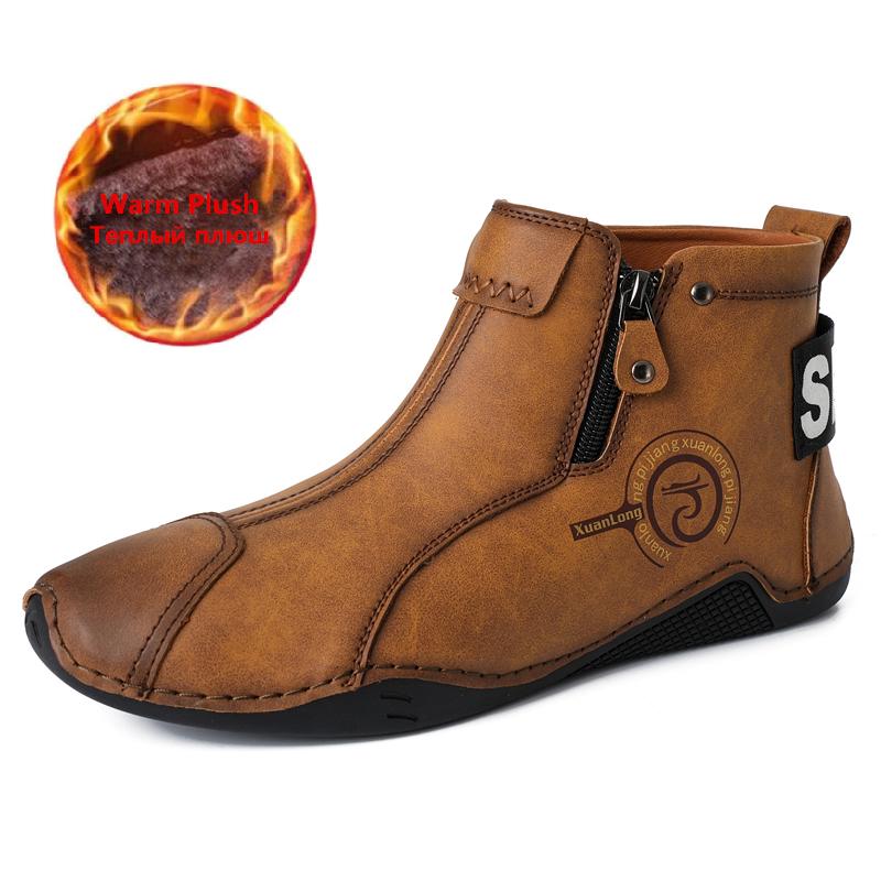 Brand Winter Plush Men's Boots Waterproof Leather Men Snow Boots Outdoor Zipper Ankle Boots Casual Men's Shoes
