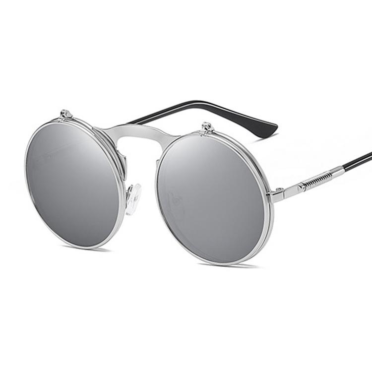 Round Steampunk Sunglasses Man Vintage Flip Celebrity Sun Glasses Male Driving Superstar Luxury Brand Designer Metal Shades