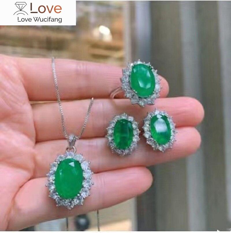 

Изысканный овальный изумрудный драгоценный камень кольцо серьги ожерелье комплект свадебных женских ювелирных изделий трендовый модный свадебный подарок