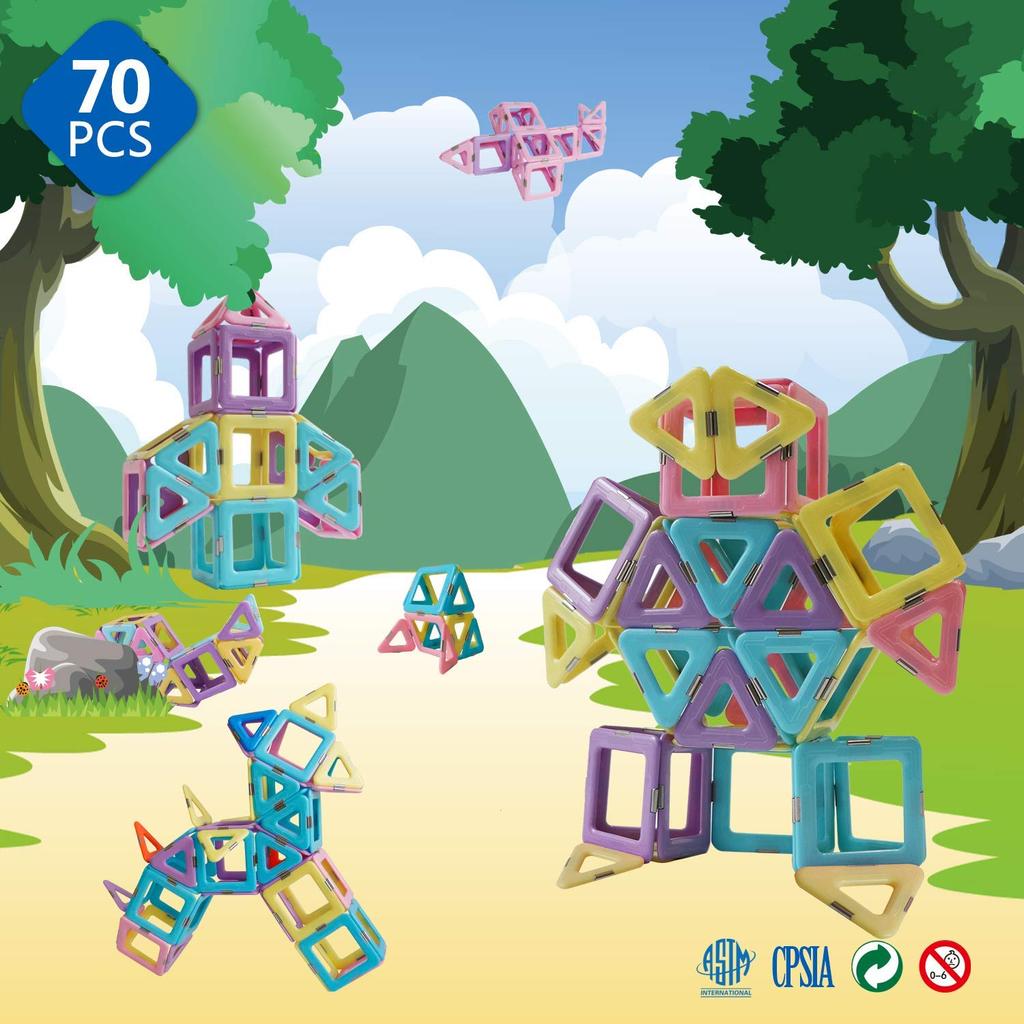 MAGBLOCK 70 Μαγνητικά Τουβλάκια, Μαγνητικά Παιχνίδια, 3D Τουβλάκια Κατασκευών, Εκπαιδευτικό Παιχνίδι για Μαθητές Δημοτικού, Αγόρια και Κορίτσια, Παιδιά,
