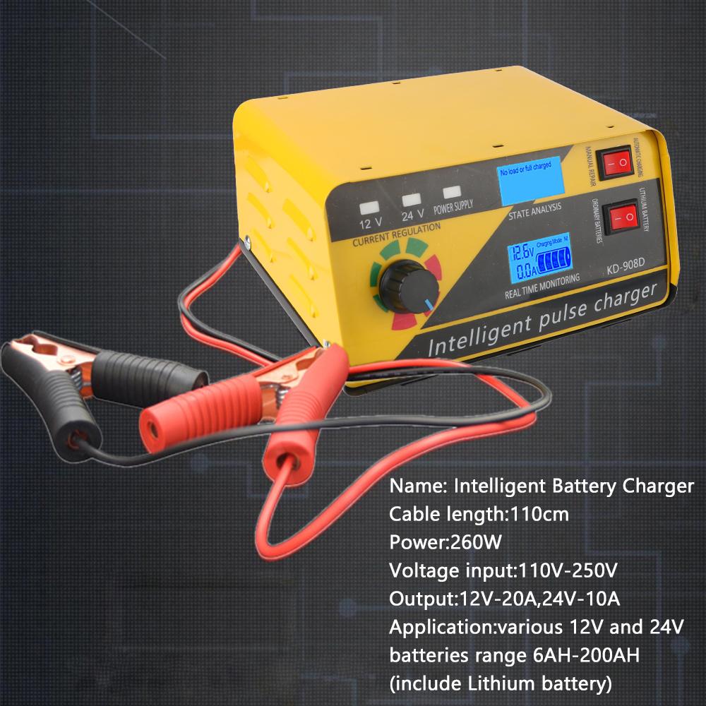KD908D Car Battery Charger 260W Fully Automatic Pulse Repair 12V/20A 24V/10A for Lithium Lead Acid Batteries Current Regulate
