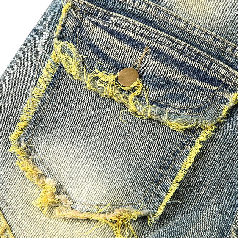 Men Ripped Stacked Jeans Distressed Slim Fit Skinny Straight Leg Jeans Fashion Hip Hop Denim Pants Casual Streetwear 2025 Spring Autumn