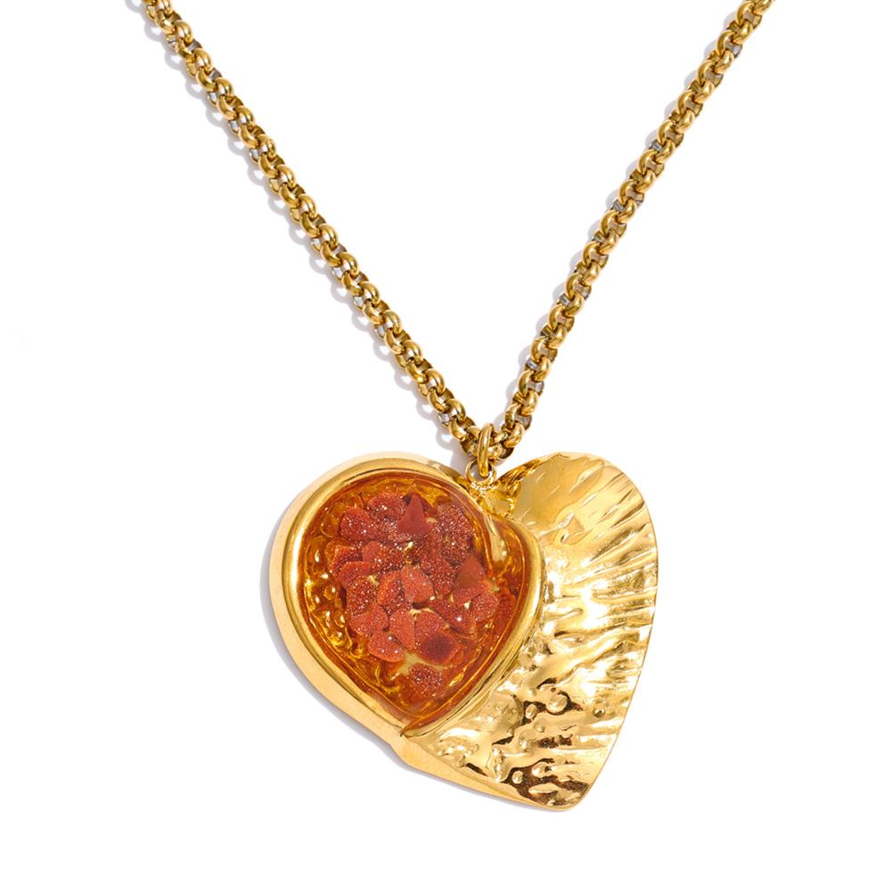 

Yhpup Stainless Steel Resin Heart Love Pendant Necklace Fashion Charming Collar Jewelry New