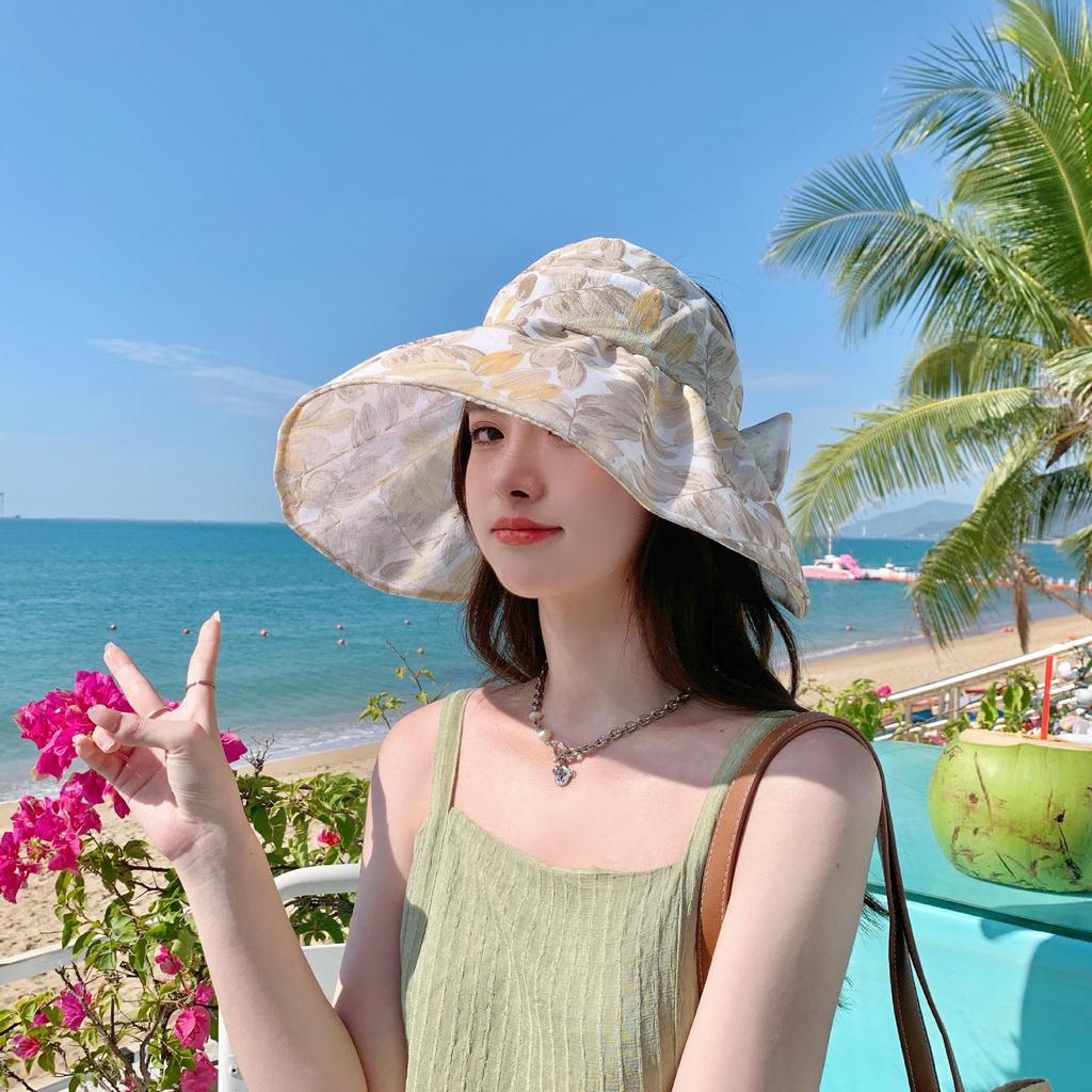 New bow empty top hat women's summer can tie ponytail sun hat sunscreen big eaves sun hat cool hat