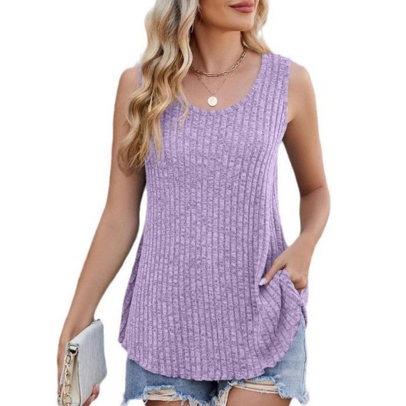 Spring New Round Neck Casual Sleeveless Solid-color Knitted Vest