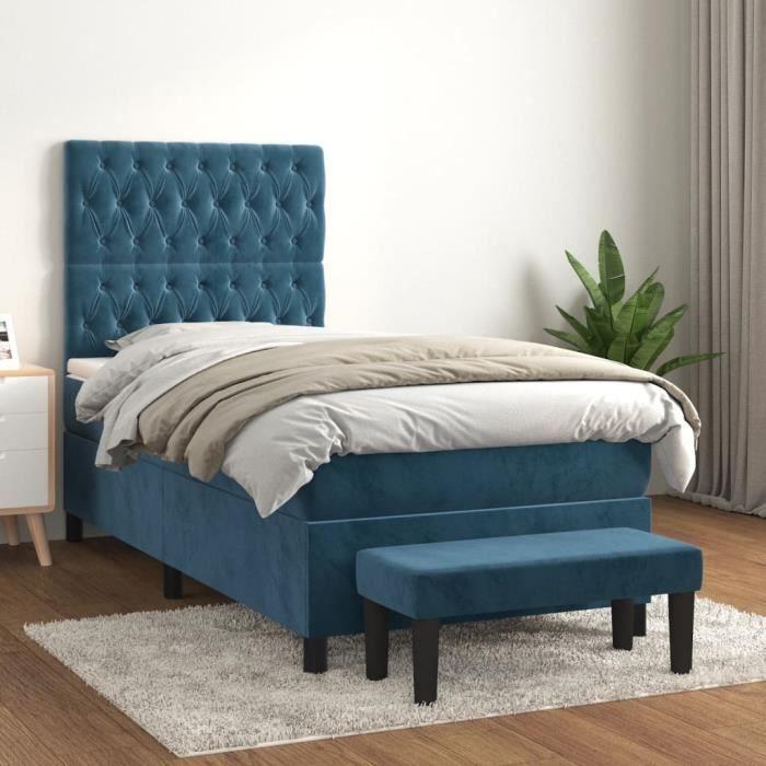 3138005 vidaXL Lit à sommier tapissier avec matelas Bleu foncé 90x200 cm