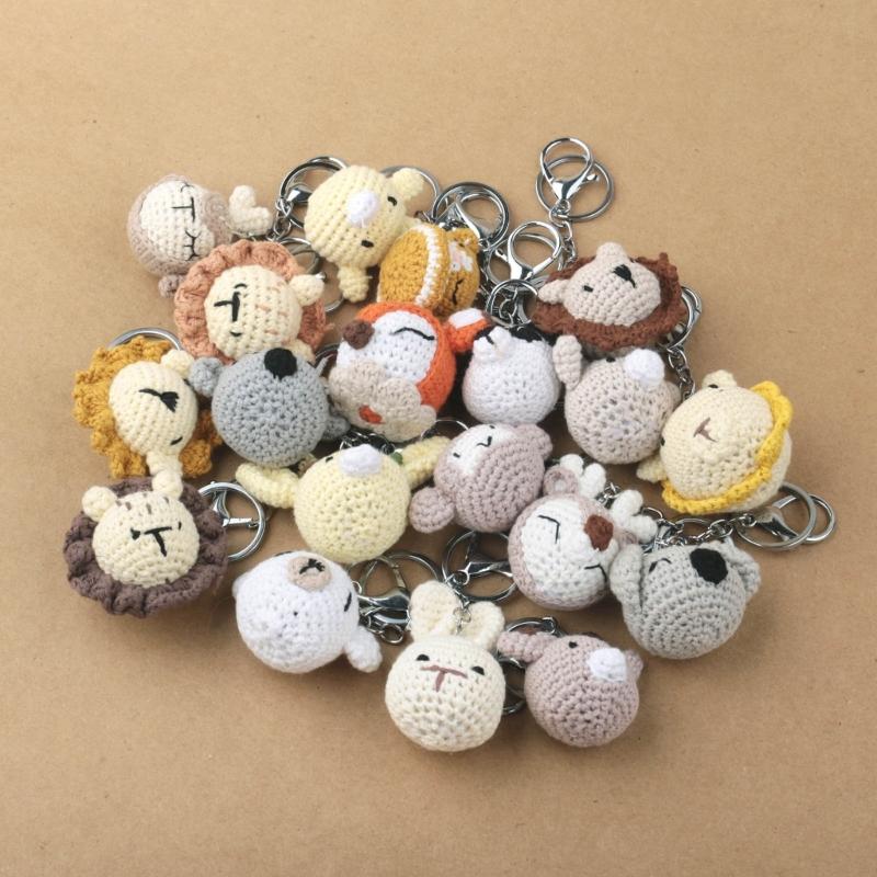 Crocheted Animal Head Keychain Crochet Keys Chain Backpack Pendant Acrylic Fibers Material for Birthday Christmas Party