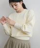 Gold Button Accent Sleeve Crew Neck [BIS] Washable/Anti-Pilling Knit, Women's, BVM35080, Off-White (16)