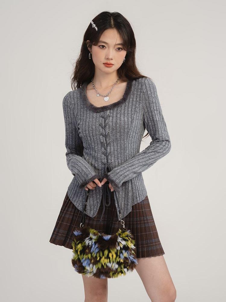 Bandáž Stahovací šňůrka Pletený Cardigan Ženy Podzim Zima Vintage Split Cardigans Korejská móda Y2k Svetry Spodní část Košile Top