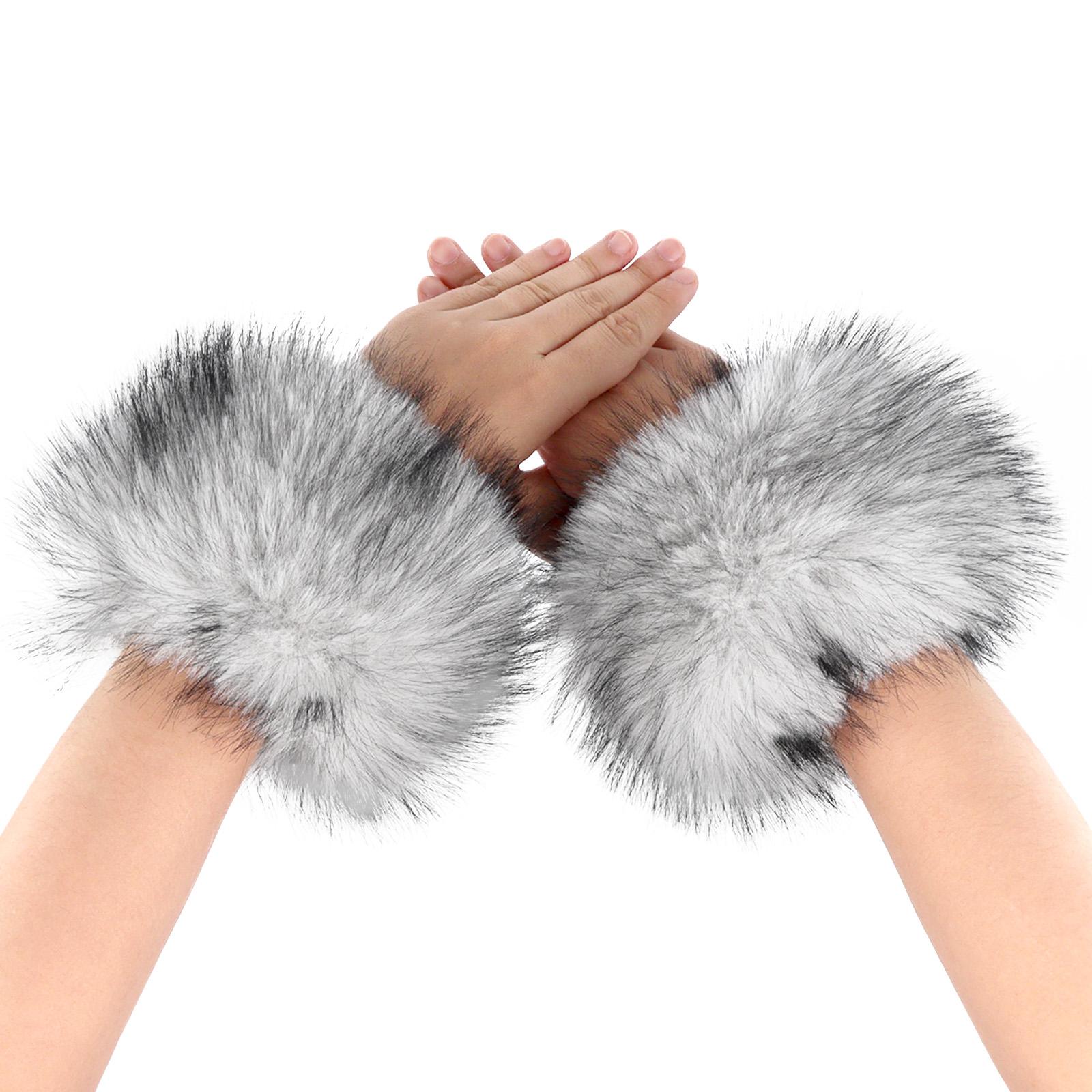 Fell-Handgelenkmanschetten Winter Flauschige Armstulpen Für Halloween Tägliche Cosplay Party Kostüm Zubehör One Size white