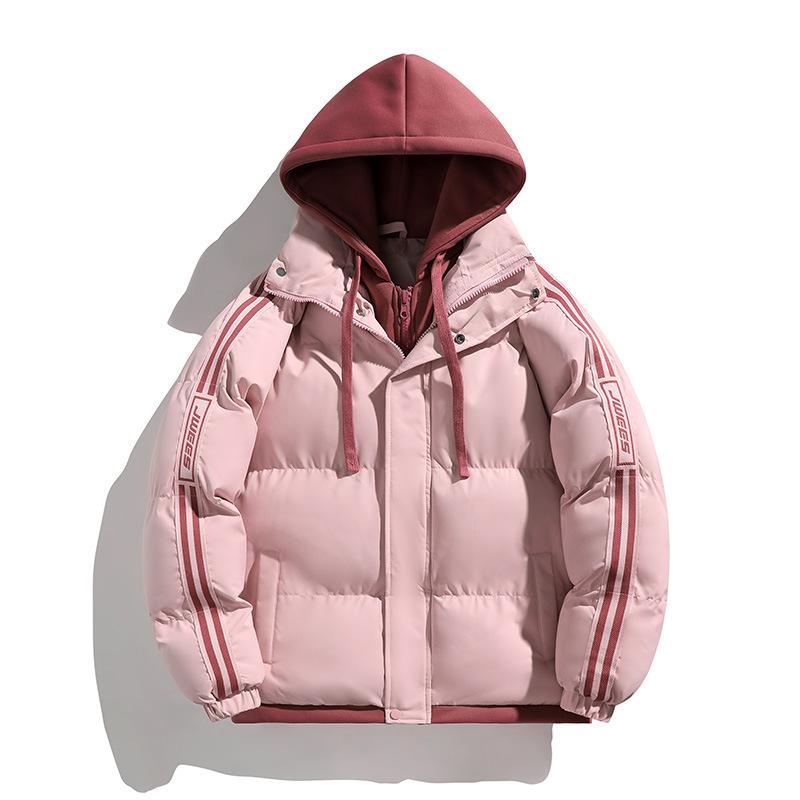 Fake Two-piece Cotton Jacket for Men Thickened Cotton Jacket for Winter Couples Coat Hong Kong Style Loose Hooded Bread Jacket