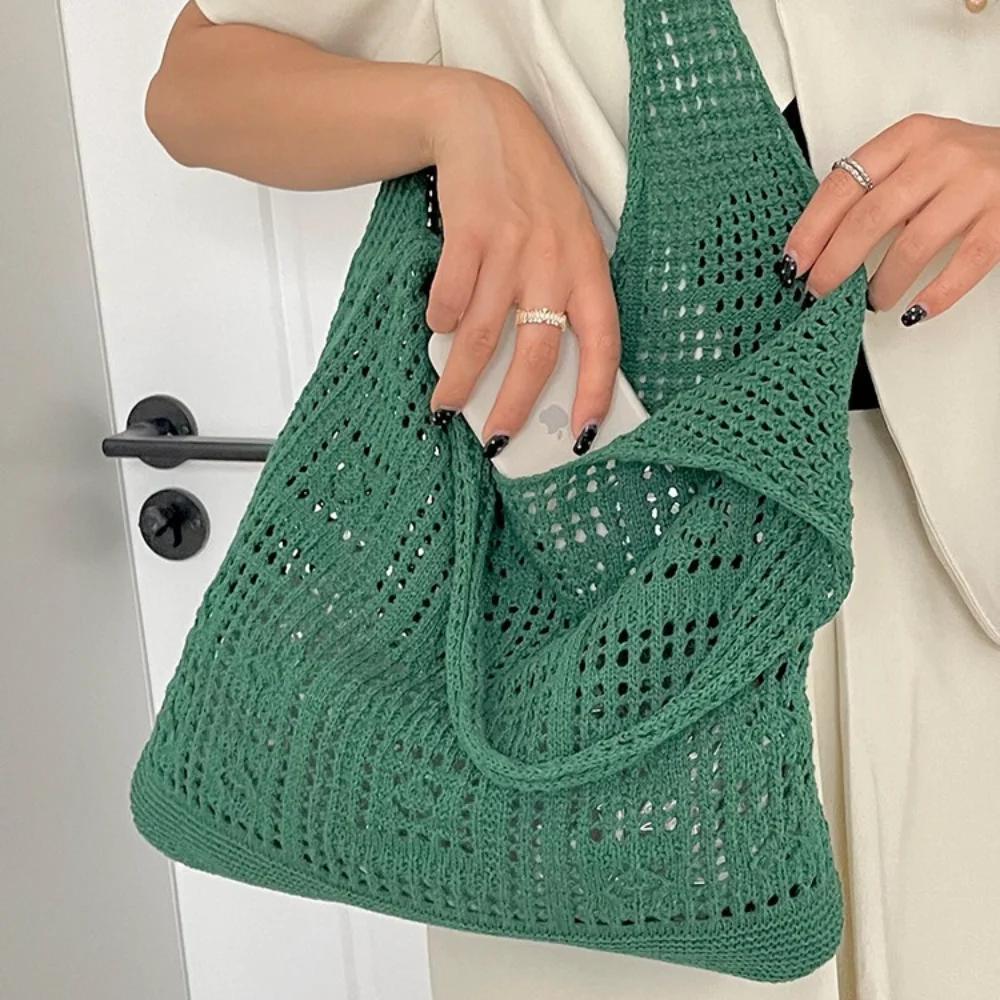 Fashion Crochet Tote Bags for Women's Mesh Hollow Out Knitted Casual Shoulder Bag Ladies Shopping Bag Top-Handle Bags Handbags