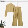 ZANZEA Women Long Sleeve Cropped Blouse and Pants Casual Two Piece Suit Sets