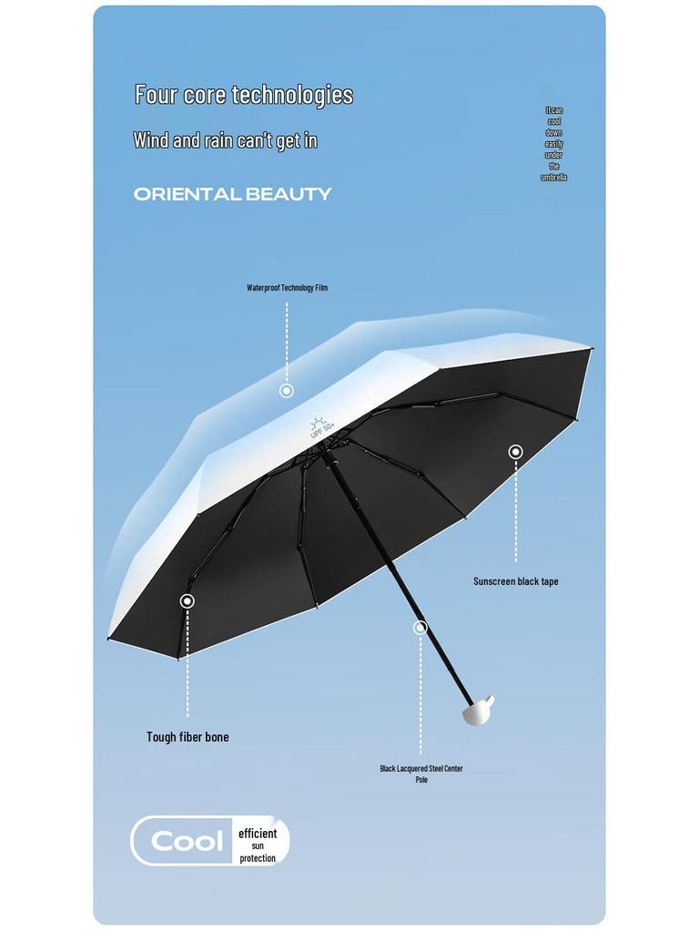 50 % Rabatt: Verlaufs-Kapselschirm - 8 Speichen, UV-schützend, Schwarzleim, Mini, tragbar, doppelt verwendbar für Sonne & Regen, bedrucktes Logo