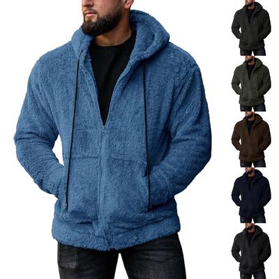 Herren doppelseitiger Plüsch-Cardigan mit Reißverschluss, Mütze, Thermojacke, fester Mantel