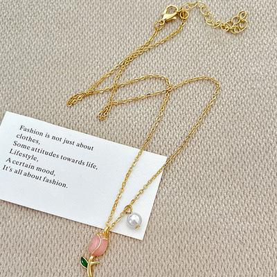Unique Design Elegant Delicate Tulip Pearl Necklace Light Luxury Clavicle Chain For Women Trendy Jewelry Party Gift