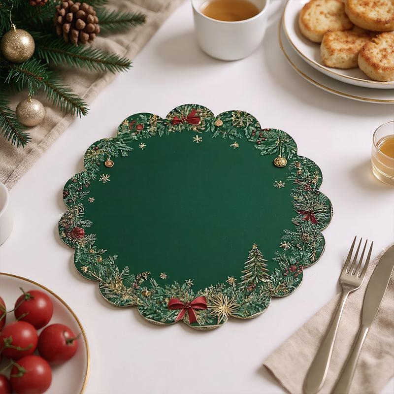 1 st Bordsunderlägg Fest Placemat Matbord Tryckt Jul Polyester Kök Rund Matbord 38x38cm