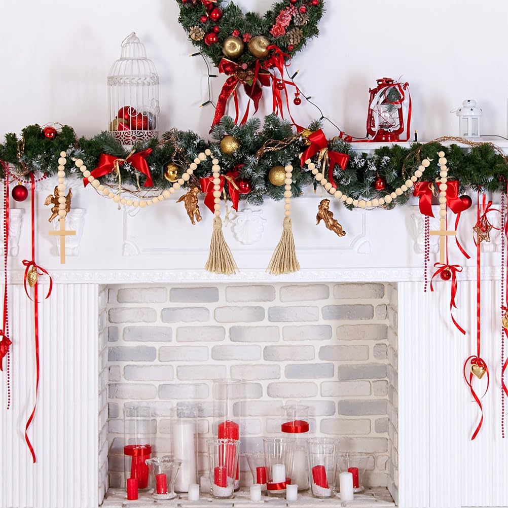 

Amosfun 35 Гирлянда из деревянных бусин с кисточками Декор для дома в стиле фермерского дома Молитвенные Богемные бусины Настенный декор, Деревянная гирлянда для многоярусного подноса