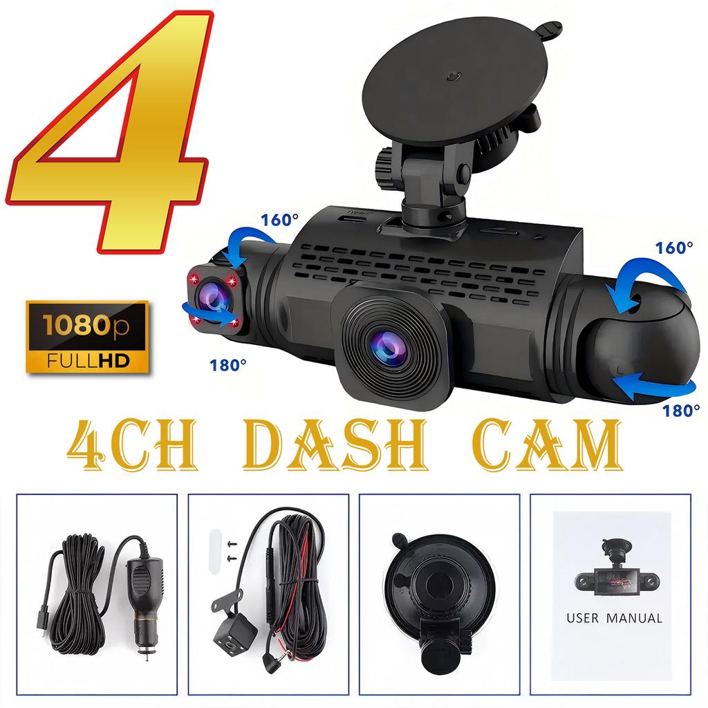 Car Dash Cam 4 Channel Black Box Auto Parts Record Audio Driving Camera With Night Vision Loop Recording 24H Parking Monitor