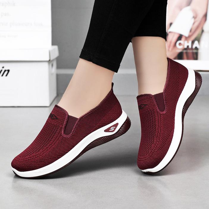 Women's Slip-On Mesh Sneakers, Comfort Air Cushion Running Shoes, Breathable Fabric Material