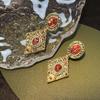 Pre-owned Vintage-style Earrings, Antiqued Bronze Plated with Real Gold, Zircon-studded, Marked for a High-end, Light Luxury Appeal.