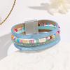 Boho Style Magnetic Clasp Leather Wrap Bracelet Women Multi-Layer Stackable Wristband Geometric Design