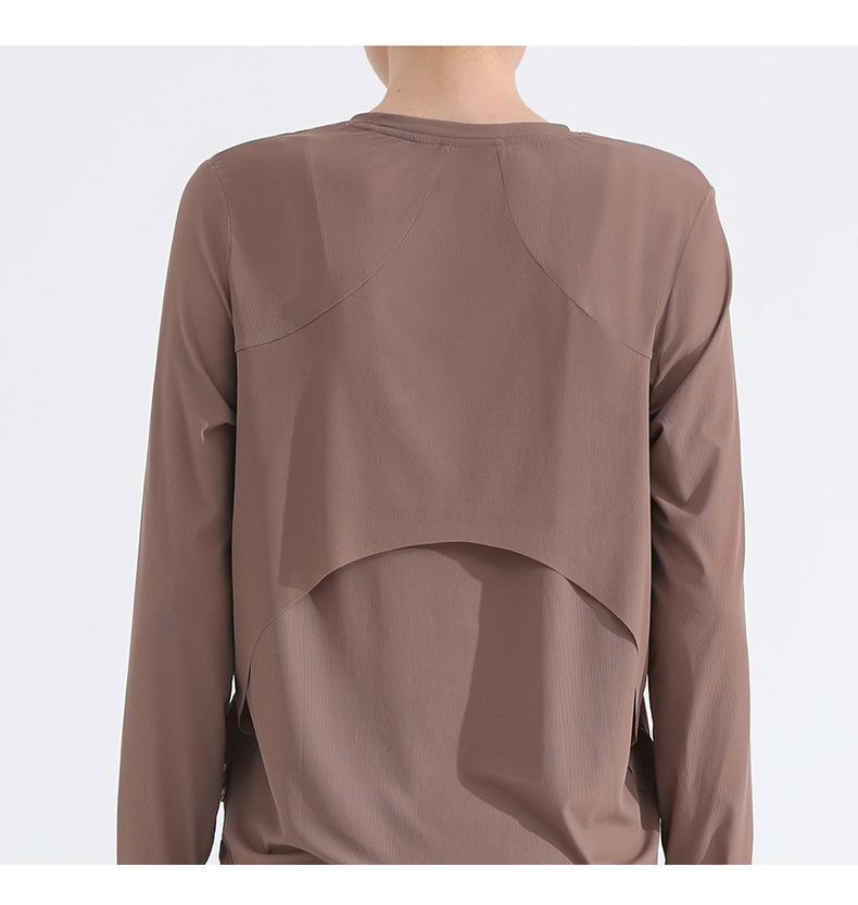 Women's Breathable Long Sleeve Round Neck Yoga Top - Slim Fit Running Fitness T-Shirt