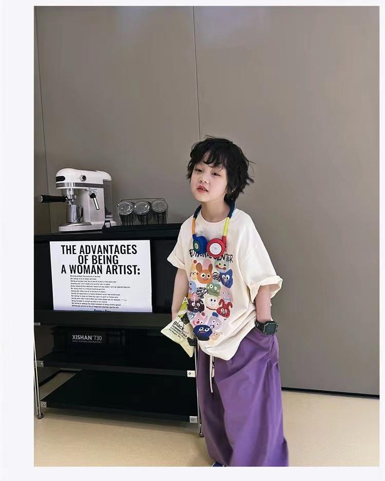 Boys' Cartoon Short-Sleeve Cotton T-Shirt – Korean Style, Loose and Trendy for Kids