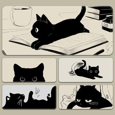 1 Pc Large Cartoon Cat Mouse Pad: Desktop Lock Edge, Thickened Design, Ideal Keyboard Pad for Office Computers