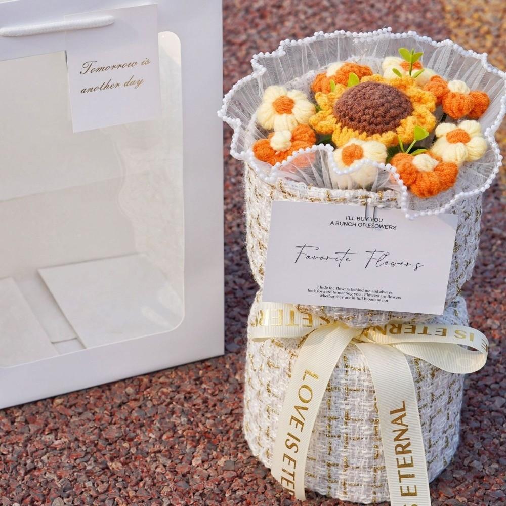 With Light Puff Flower Bouquet Gift Knitted Flower Bouquet Sunflower Bouquet  Valentine's Day