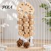 Parrot Gnawing Accessory Wooden Blocks Toy, Bird Chew Toy with Beads Pinecones, Safe Pine Cone Beak Grinding Cage for Macaws African Greys Large