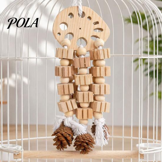 Parrot Gnawing Accessory Wooden Blocks Toy, Bird Chew Toy with Beads Pinecones, Safe Pine Cone Beak Grinding Cage for Macaws African Greys Large