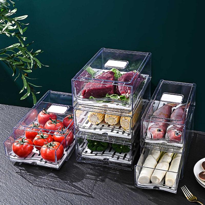 Practical Stackable Kitchen Fridge Organizers Bins Storage Container With Clear Lid for Food Storage Organization