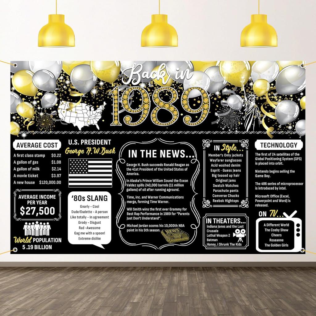 50th Birthday Black Gold Party Decoration Back In 1976 Backdrop Large Banner Birthday Party Poster Supplies Vintage 1976 Photography Background for