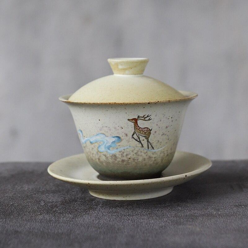 150ml Ceramic Lid Bowl Vintage Tea Bowl Three Talents Bowl