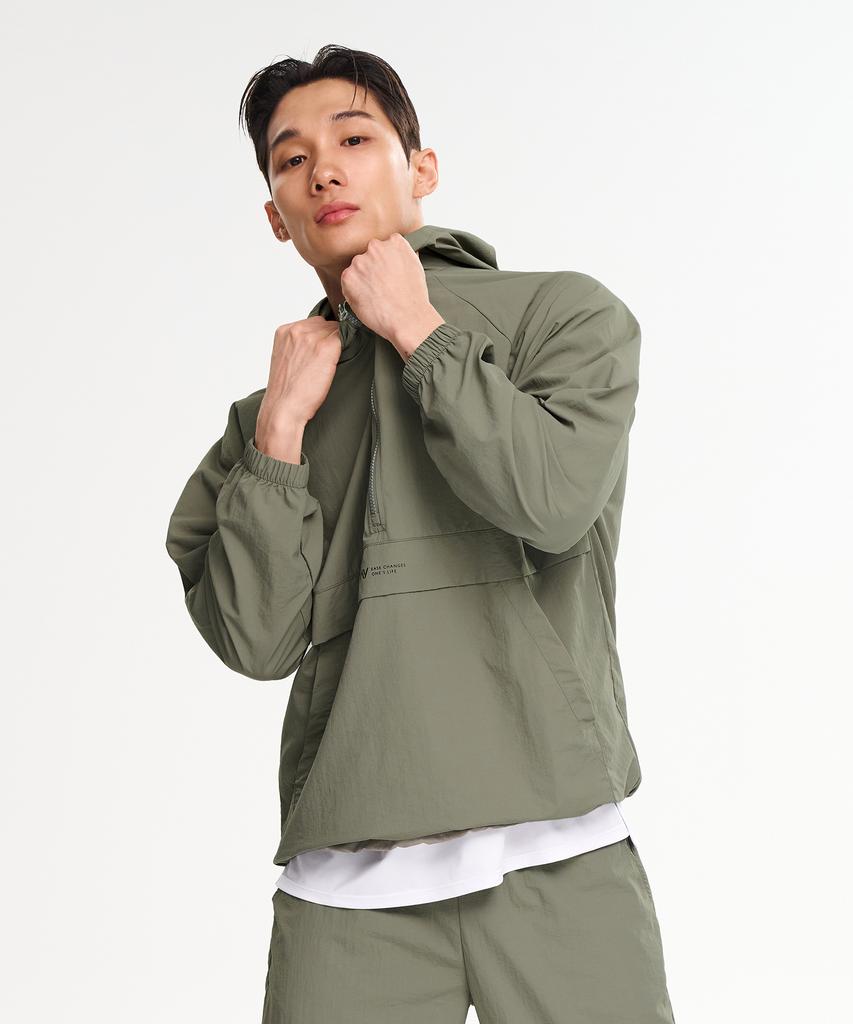 Lazybee Camp Multisport Running Windbreaker Anorak Hooded Zip-Up Jacket Top M Khaki