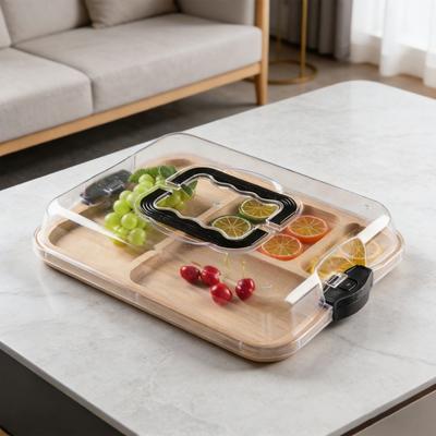 Holz-Bento-Box mit Deckel & Griff Mehrkammer-Mittagessensbehälter für Snacks und Unterhaltung Tragbare auslaufsichere Charcuterie-Platte für Meal Prep