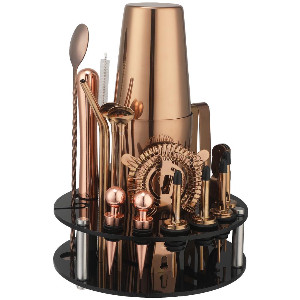 Rotating Round Black Acrylic Snow Cup Set Anti-Drop Cocktail Shaker Bar Tools 20-Piece Set