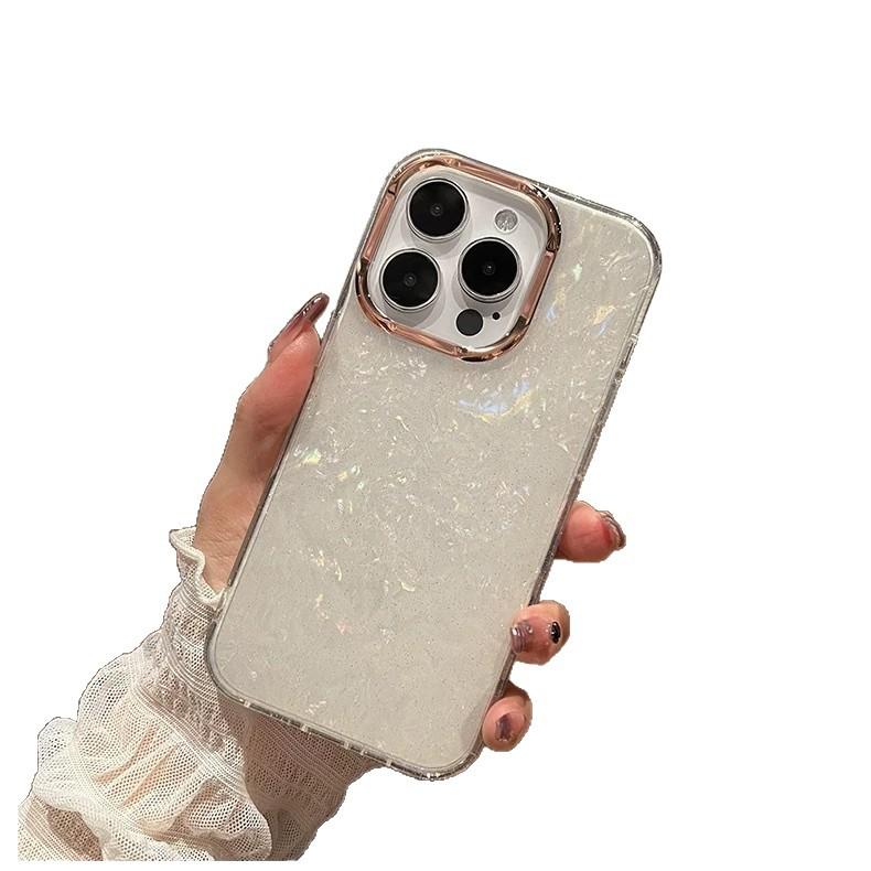 Glitter Powder Shell Pattern Suitable for IPhone17 Mobile Phone Case Apple 16promax High End Large Hole Anti Fall Protection Case