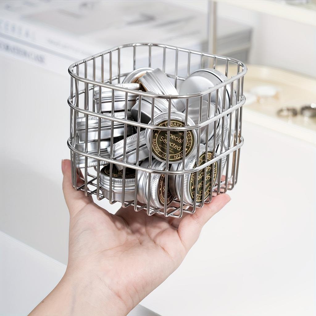 1 Stainless Steel Storage Basket - Versatile & Lightweight, Perfect for Desk, Bathroom, Bedroom Organization | Holds Cosmetics, Perfume, Masks & More
