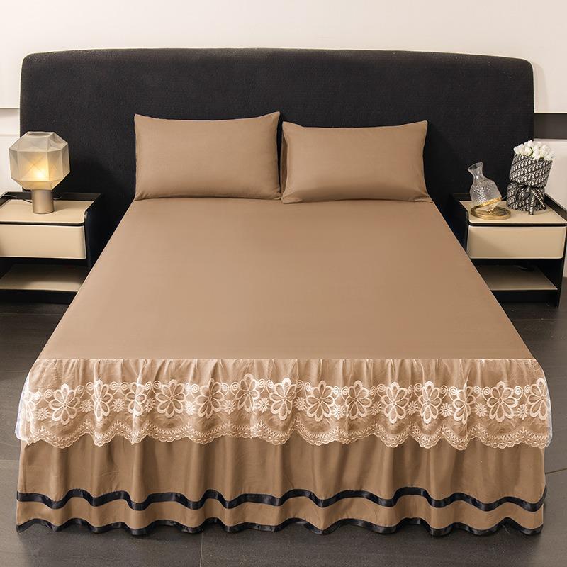 3pcs Premium Luxury Bed Skirt Set,Washed Cotton and Brushed Bedsheet,Anti-Slip and, Machine Washable, Suitable for All Seasons