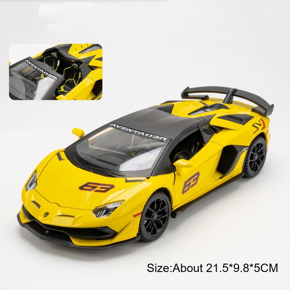 1:24 Scale V12 SVJ63 Super Car Model Toy Doors Opened Metal Diecast Sound Light Miniature Models Children's Educational Toys