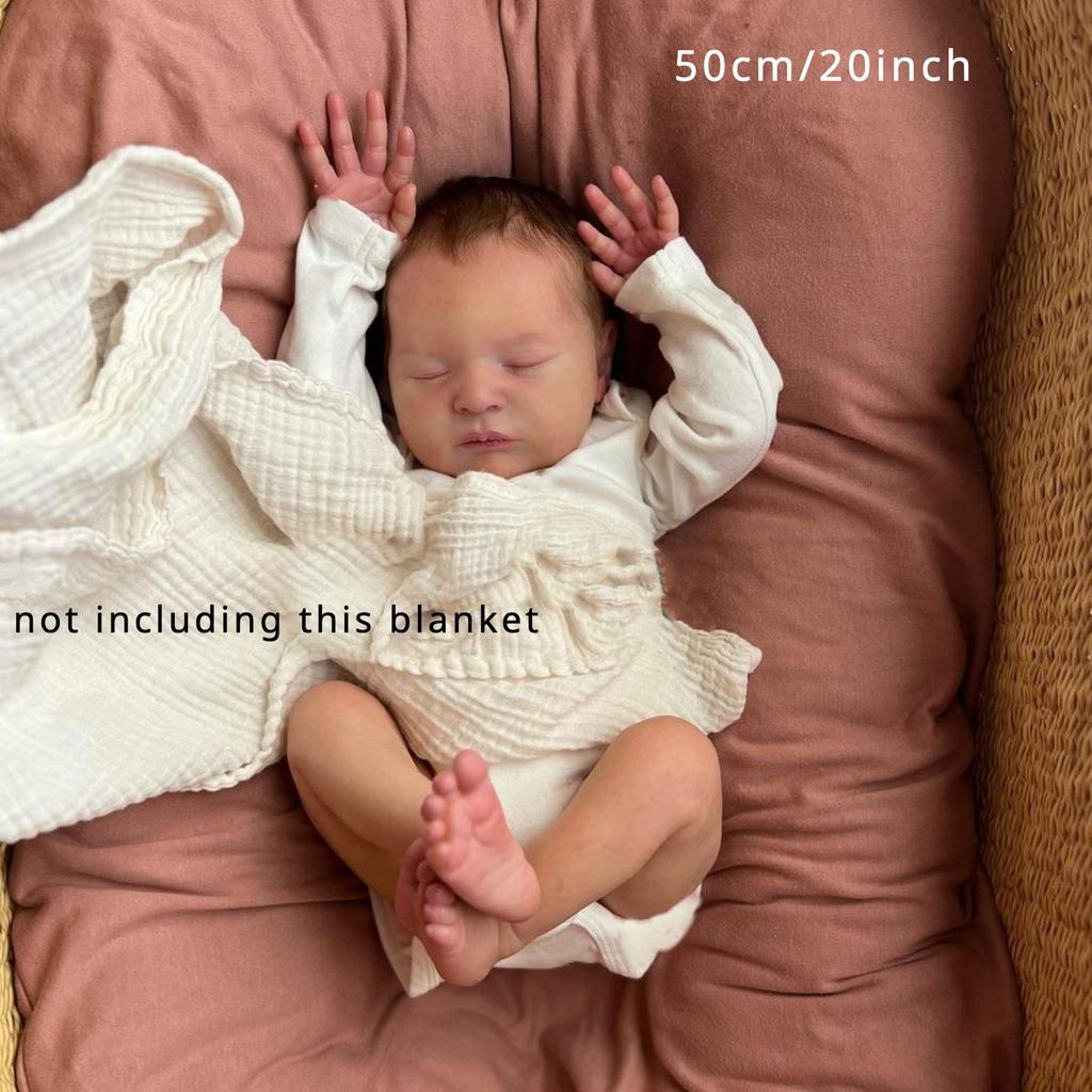 BZDOLL 50 CM Soft Vinyl Asleep Reborn Baby Art Doll Toy for Girl 20 Inch 3D Skin with Visible Veins Like Real Birthday Gift for Girl