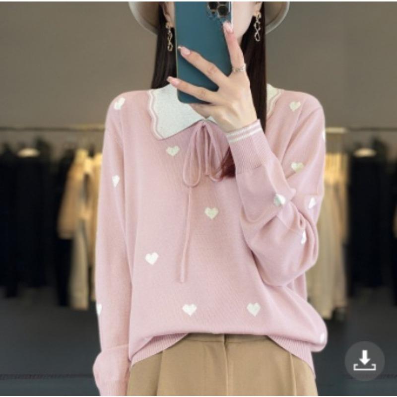 

DAFIFY Женская мода повседневная осень-зима с принтом любовных букв, длинный рукав, воротник-поло, свитера Size: One Size розовый